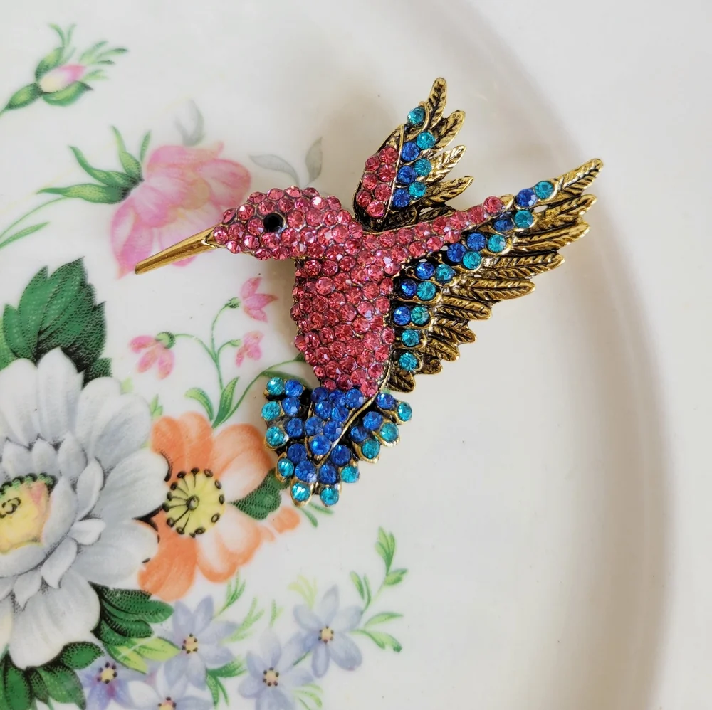 Pink Hummingbird  Brooch Pin Pendant Necklace NWT